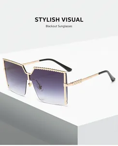 Lunettes de soleil carrées oversize semi-cerclées avec verres dégradés violets pour femmes