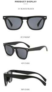 Pantalla de tres ángulos de gafas de sol retro negras con detalles de tachuelas