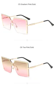 Lunettes de soleil carrées sans monture avec verres dégradés rose et thé rose.