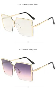 Détail de lunettes de soleil carrées surdimensionnées avec verres dégradés et monture or