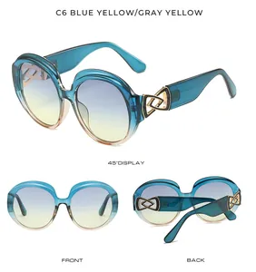 Detailed views of oversized gradient round sunglasses for women showing front and back