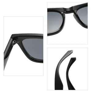 Detalles de gafas de sol retro negras minimalistas con protección UV y bisagra de metal