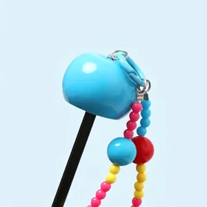 Compacte draagbare mini-vouwparaplu met schattig blauw appelhandvat en gekleurde kralen.