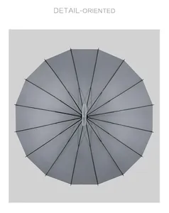 Top view showing the 16-rib structure of the large grey windproof umbrella