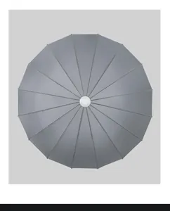 Top view showing the symmetrical 16-rib structure of a large grey windproof umbrella.
