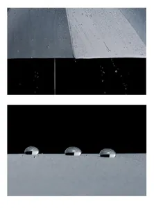 Detailed macro view of hydrophobic umbrella fabric with round clear water droplets