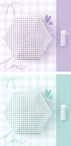 Detailed view of portable gingham folding umbrellas in lavender and mint green colors