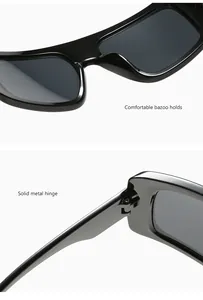 Detail shot of black kids square sunglasses showing the solid metal hinge and nose bridge.