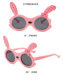 Süße rosa Kaninchenohr-Sonnenbrille für Mädchen, Vorder- und 45-Grad-Seitenansicht