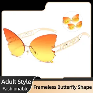 Gafas de Sol de Mariposa sin Montura para Mujer Irregulares Extragrandes Patillas de Metal Huecas Lentes Degradadas UV400 Moda