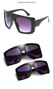 Detail view of square oversized sunglasses with gradient purple lenses for kids