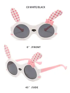 Süße Kinder Sonnenbrille im Hasen Design mit rosa Ohren in Front- und Seitenansicht