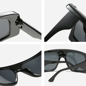Stylish black square frame children's sunglasses with UV protection and detail views