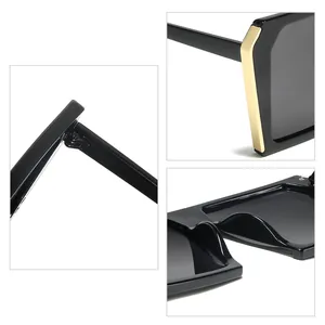 Detailansicht Collage der schwarzen quadratischen Sonnenbrille mit edlen Goldakzenten