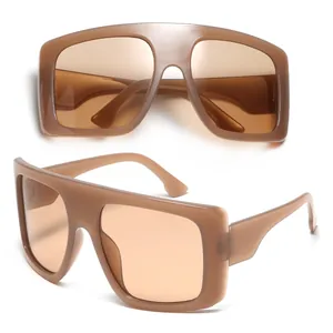 Fashionable children's oversized square sunglasses with UV protection in tan color.