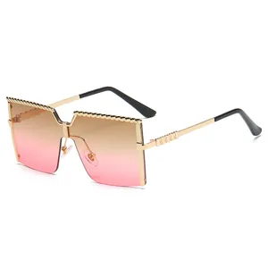 Oversized kids semi-rimless sunglasses with gold metal frame and pink gradient lenses