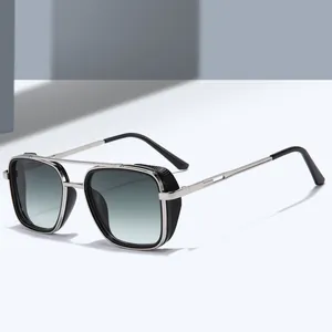 Vintage Steampunk Dubbele Brug Metalen Frame Vierkante Zonnebril Voor Dames Heren Mode UV400 Gradiënt Lens Punk Zonnebril