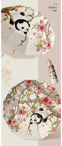 New Chinese style sun and rain folding umbrella featuring cute panda and blossom prints