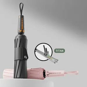 Volledig Automatische Winddichte Opvouwbare Paraplu UPF50+ UV Zon Regen Bescherming Versterkte Ribben Sci-Fi LED Licht Handvat Paraplu Voor Volwassenen
