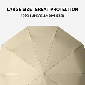Large beige automatic umbrella with 106cm canopy diameter for sun and rain protection