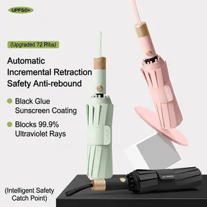 Fully Automatic Anti-Rebound 72-Rib Sun Rain Umbrella UPF 50 Plus UV Protection Windproof Large Folding Travel Umbrella For Women Men
