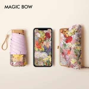 Mini Floral Sun Rain Umbrella UPF 50 Plus UV Protection Portable Foldable Parasol With Matching Pouch For Women Travel