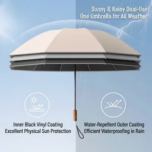 Automatic windproof folding umbrella featuring black glue sun protection coating