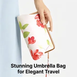 Elegant floral print umbrella storage pouch with vintage metal clasp for portable sun umbrella