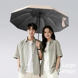 Automatic wind-resistant folding umbrella with UV protection and large canopy