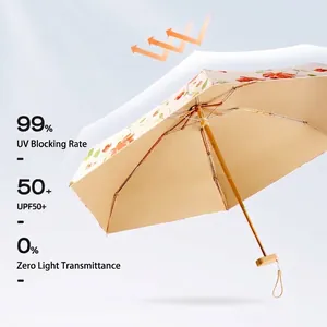 Portable floral sun umbrella with UPF50+ UV protection and zero light transmission for women