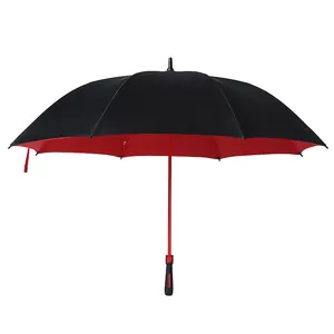 Large reinforced windproof long-handle umbrella with double-layer black and red canopy