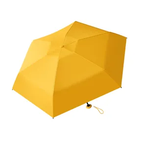 Yellow portable five-fold mini pocket umbrella with UV protection and sunshade for summer