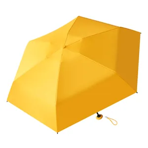 Bright yellow five-fold folding umbrella with UV protection and sunscreen black coating