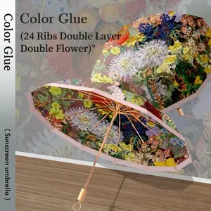 24-rib double-layer sunscreen folding umbrella with artistic oil painting floral