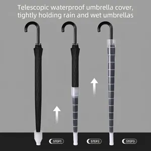 How to use the telescopic waterproof cover on a large 16-rib long-handle windproof umbrella