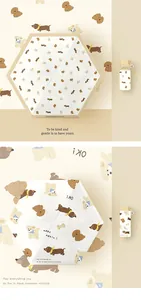 Detailed view of the compact sun umbrella with various cute cartoon dog patterns.