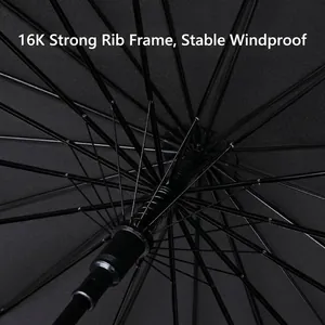 Interior view of 16-rib windproof large straight umbrella with sturdy frame