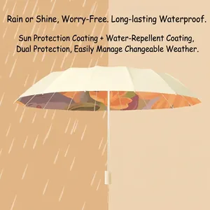 Elegant cream sun and rain umbrella with vintage floral interior print and UV coating