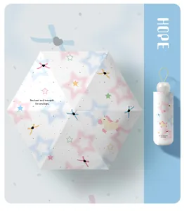 Mini 5-fold folding capsule parasol with cute pastel star and pony pattern print