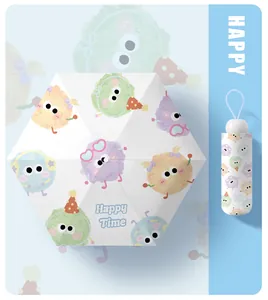 Detailed view of the cute monster pattern and compact capsule design of this mini UV umbrella