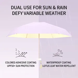 Light purple compact mini sun and rain umbrella with UPF50+ UV protection coating
