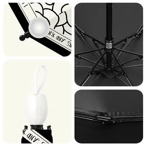 Portable 5-fold mini sun umbrella with white tulip handle and black glue coating details