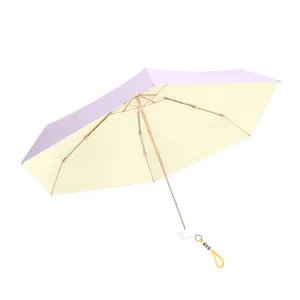 Mini portable UV protection six-fold sun umbrella in light purple and cream color