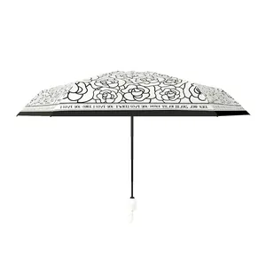 Portable lightweight five-fold sunshade umbrella with black and white rose pattern