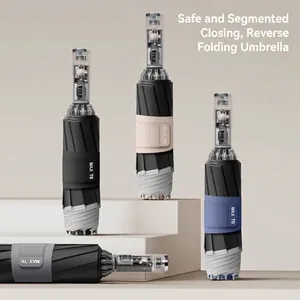 Automatic reverse folding umbrella with windproof frame for sun and rain protection