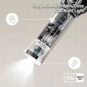 Automatic umbrella handle with built-in LED light and transparent mechanism design