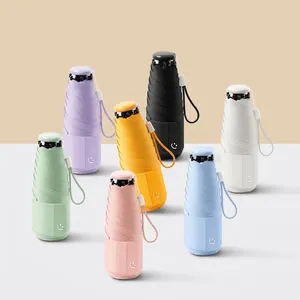 Compact 5-fold sun and rain umbrella in various pastel colors, portable pocket size.