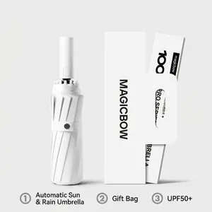 Ombrello Automatico a 72 Stecche Grande Ombrello Pieghevole da Sole e Pioggia Antivento Colore a Contrasto Rivestimento Nero Protezione UV Con Scatola Regalo