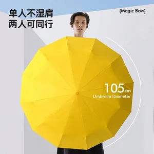 Large vibrant yellow automatic umbrella with 105cm canopy for sun and rain protection