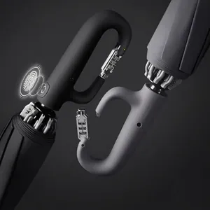 Heavy-duty automatic reverse umbrella with carabiner hook handle and combination lock